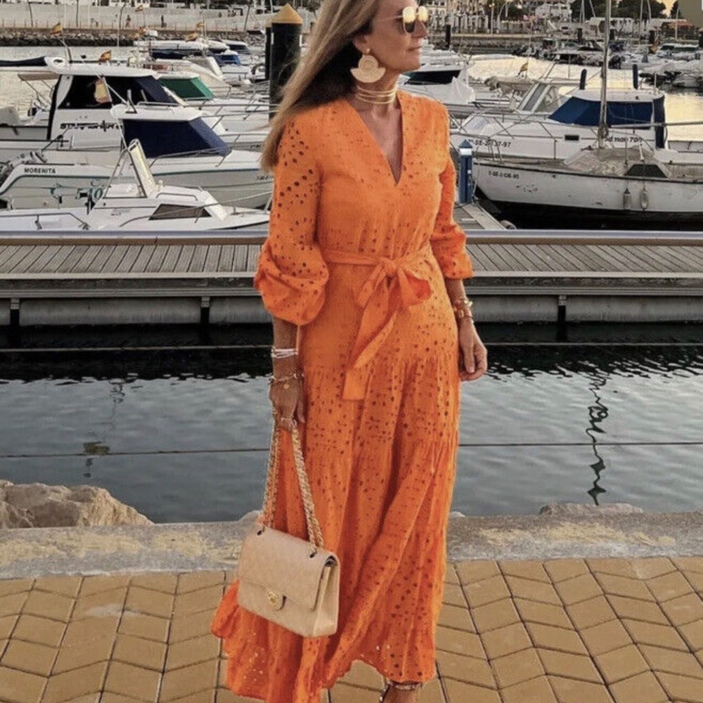 Zara Orange Eyelet Maxi Dress